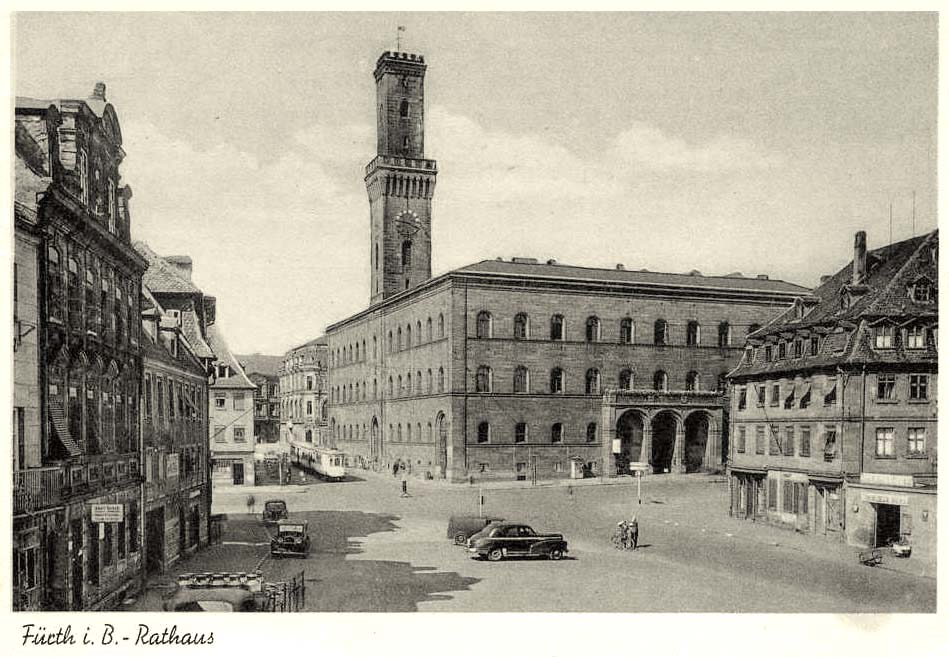 Fürth. Rathaus, Strassenbahn in 1950's