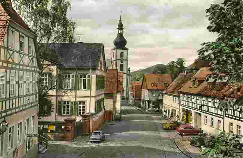 Gersfeld. Marktplatz mit Kirchturm, 1958