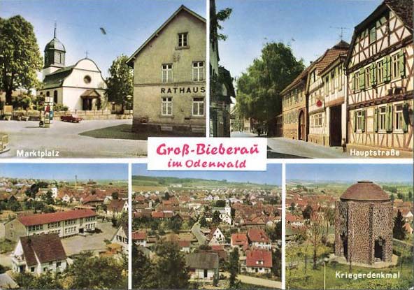 Groß-Bieberau. Marktplatz, Hauptstraße, Kriegerdenkmal