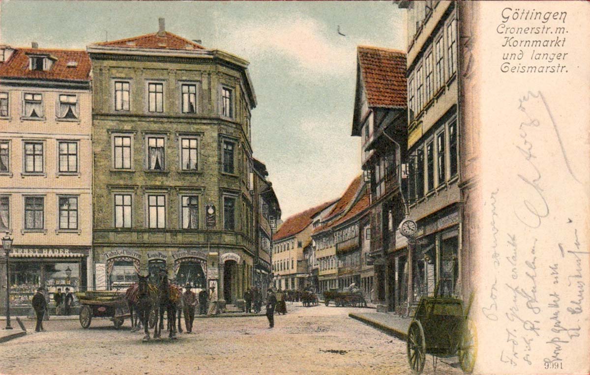 Göttingen. Groner Tor Straße mit Kornmarkt und langer Geismarstraße, 1904