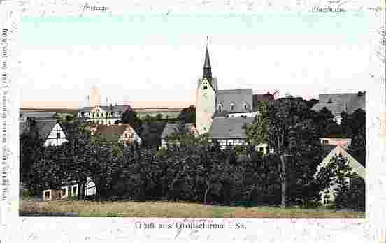 Großschirma. Schule und Pfarrhaus, 1909