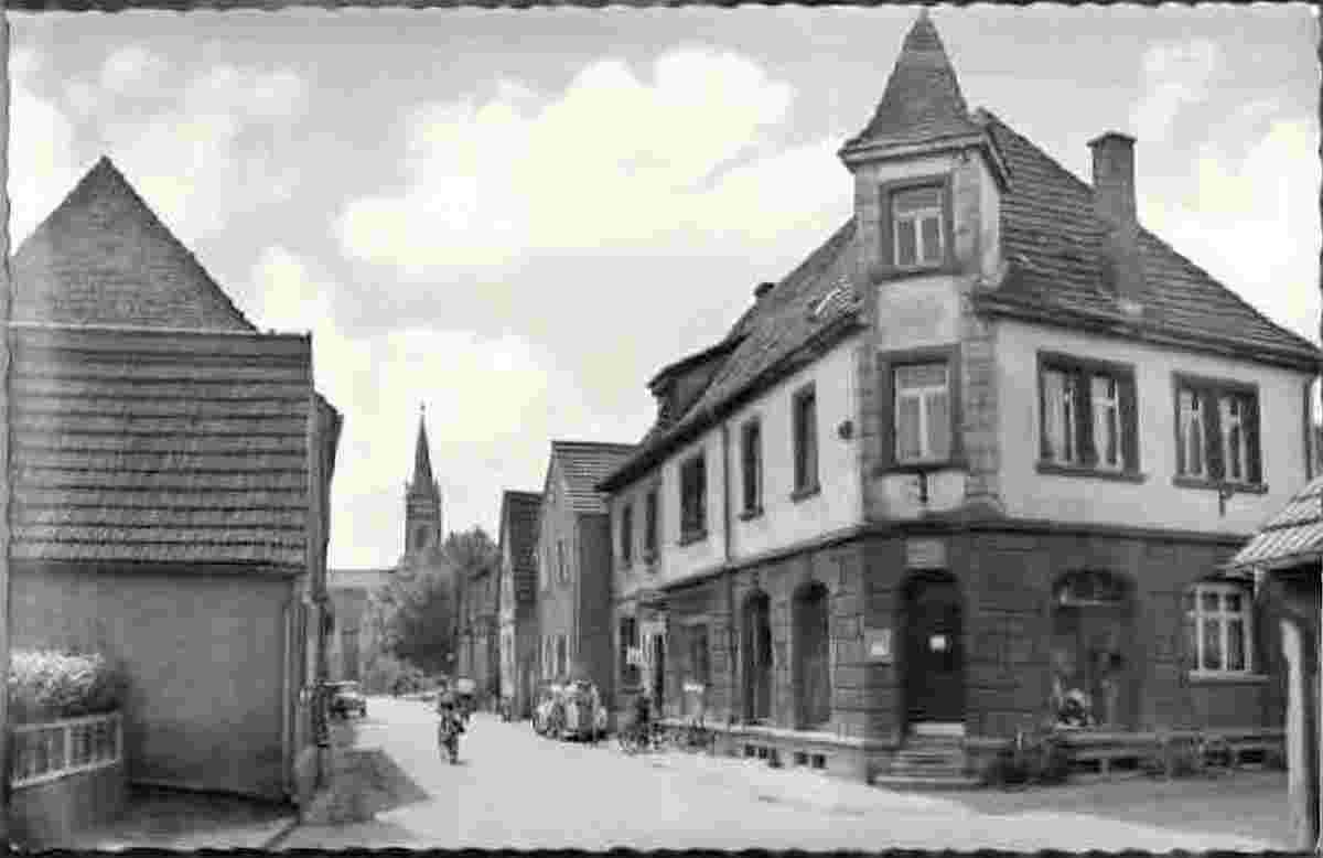 Heddesheim. Panorama von straße, um 1955