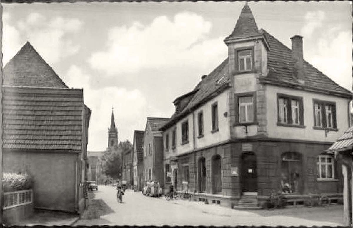 Heddesheim. Panorama von stra�e, um 1955
