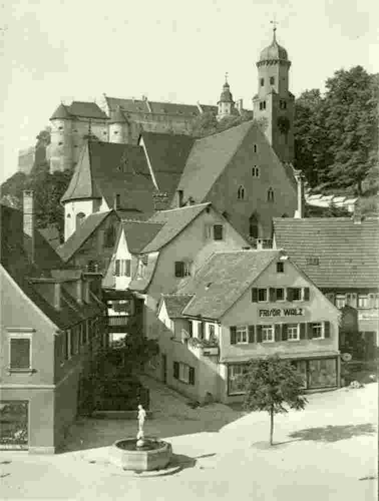 Heidenheim an der Brenz. Panorama von Stadtgebäuden und Schloß