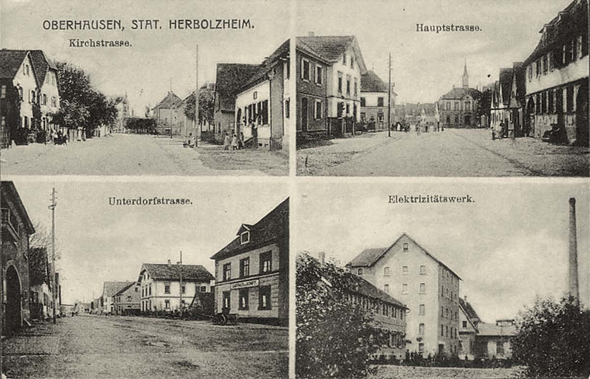 Herbolzheim. Kirchstraße, Hauptstraße, Unterdorfstraße und Elektrizitätswerk