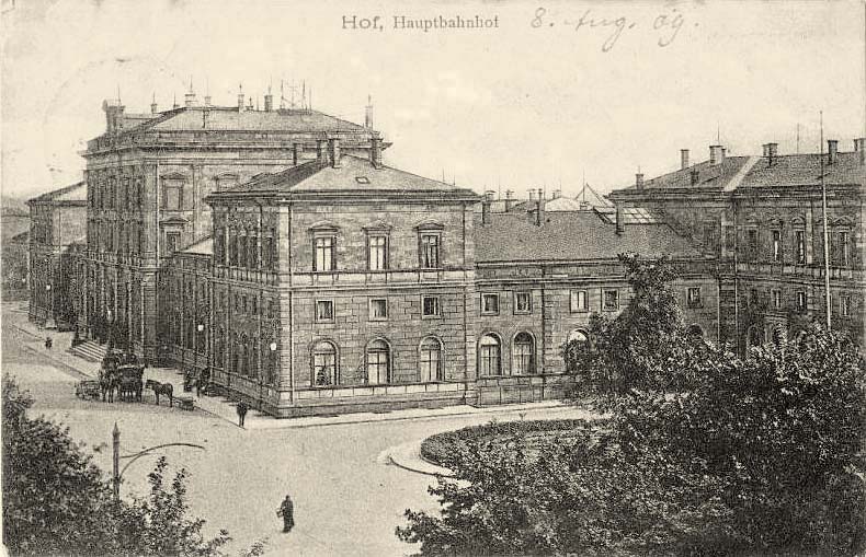 Hof (Saale). Panorama von Hauptbahnhof, 1909