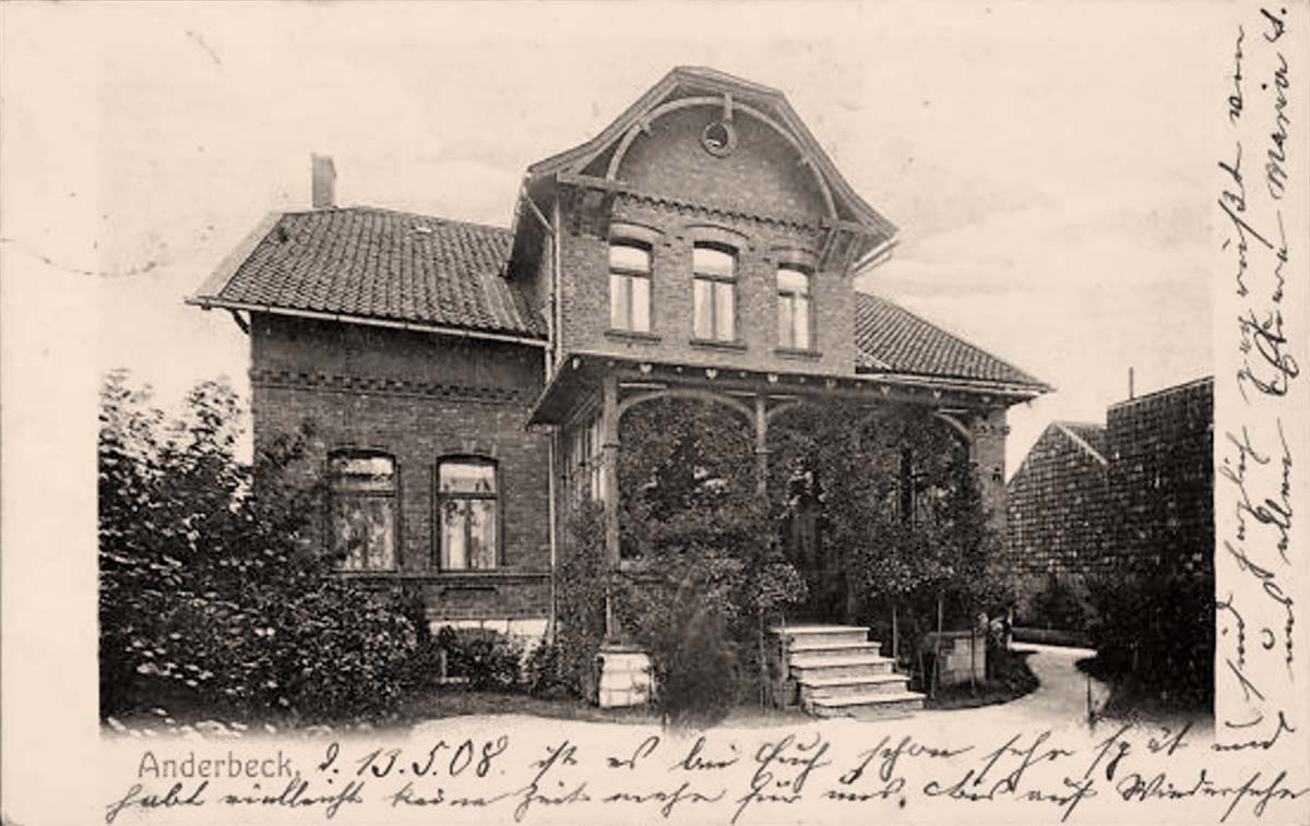 Huy. Anderbeck - Gartenpartie mit Gebäudeansicht, 1908