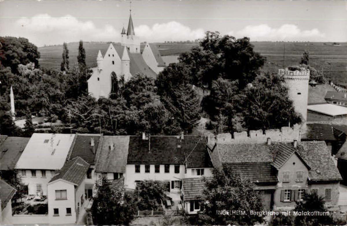 Ingelheim am Rhein. Burgkirche mit Malakoffturm, 1968