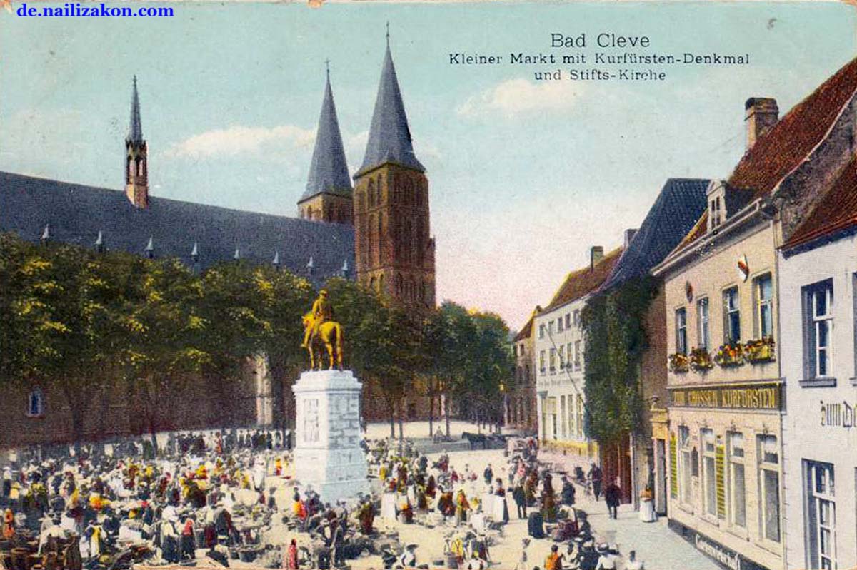 Kleve. Kleiner Markt mit Denkmal und Stifts-kirche, 1928