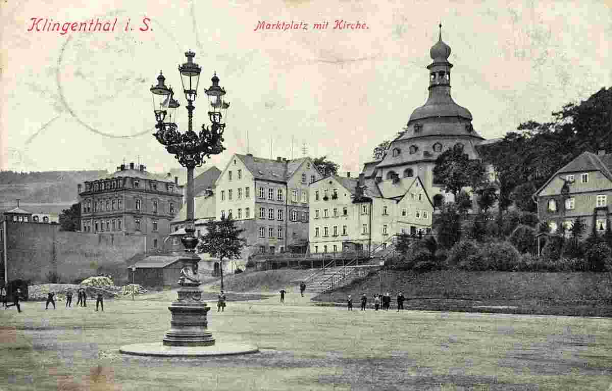 Klingenthal. Marktplatz mit Kirche, 1911
