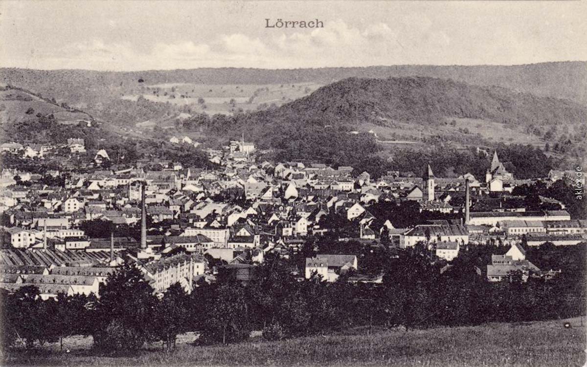 Lörrach. Panorama von Stadt - Industriegebiet im Vordergrund, 1917