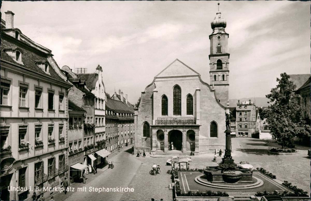 Lindau (Bodensee). Marktplatz - Häuser, Geschäfte, Stephanskirche, 1940