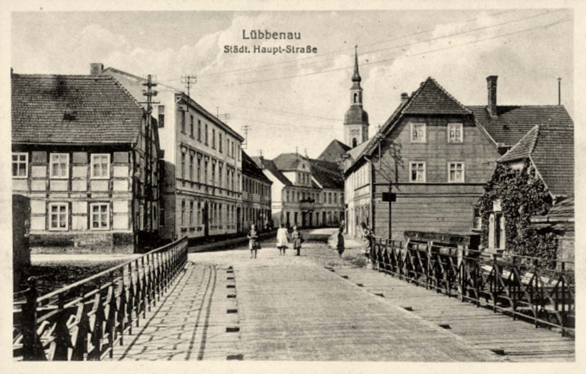 Lübbenau (Spreewald). Städtische Hauptstraße, Brücke, 1922
