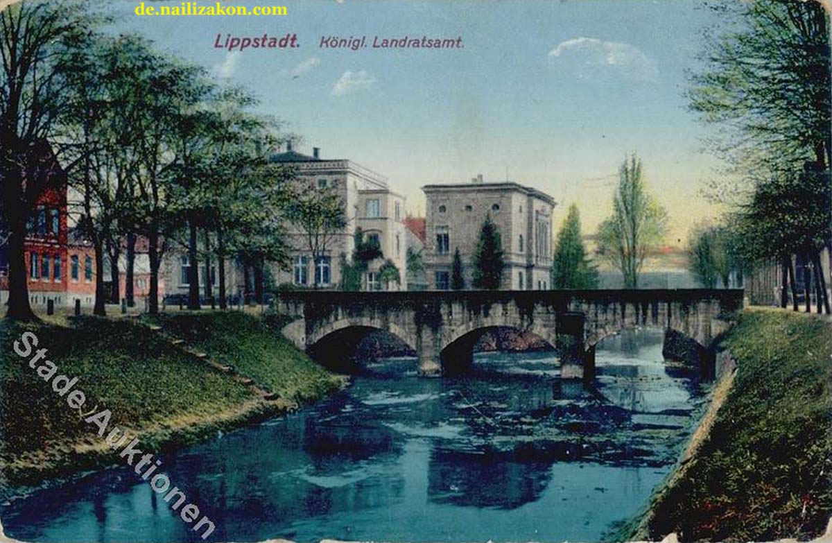 Lippstadt. Panorama von Königliche Landratsamt und brücke