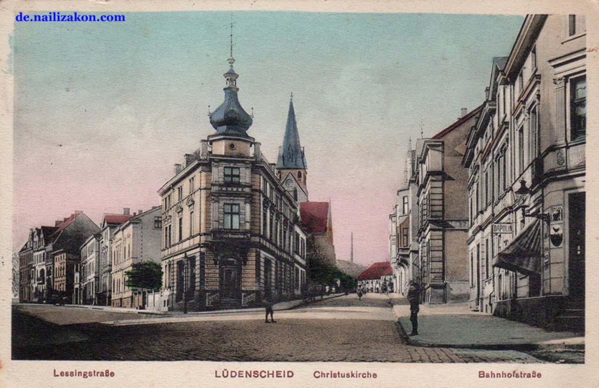 Lüdenscheid. Lessingstraße, Christuskirche, Bahnhofstraße, 1913