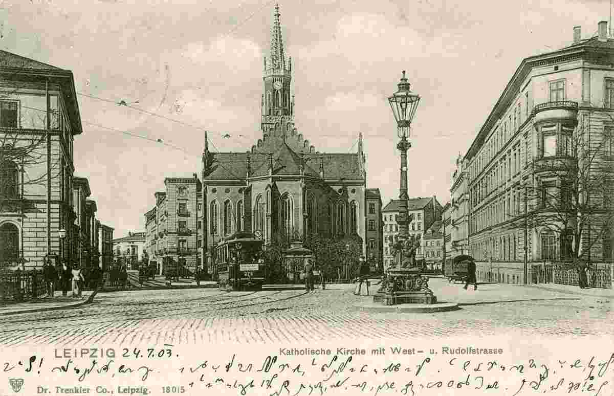 Leipzig. Katholische Kirche mit Weststraße und Rudolfstraße, 1903