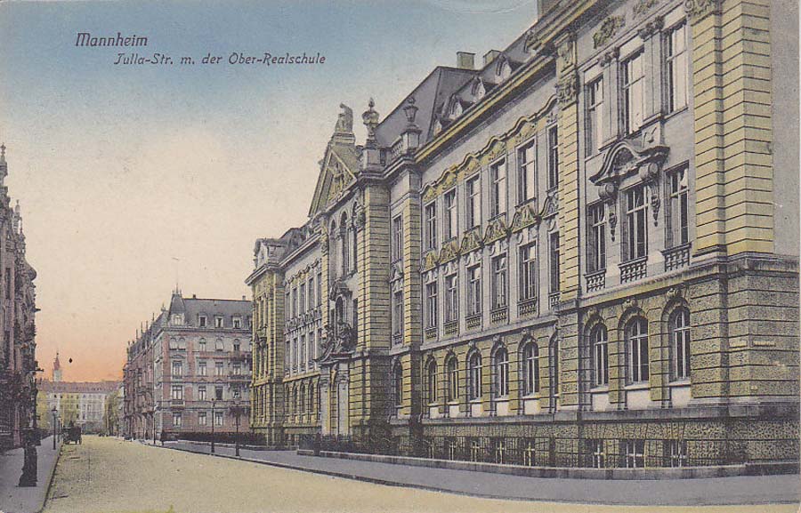 Mannheim. Julia-Straße mit der Ober-Realschule, 1910