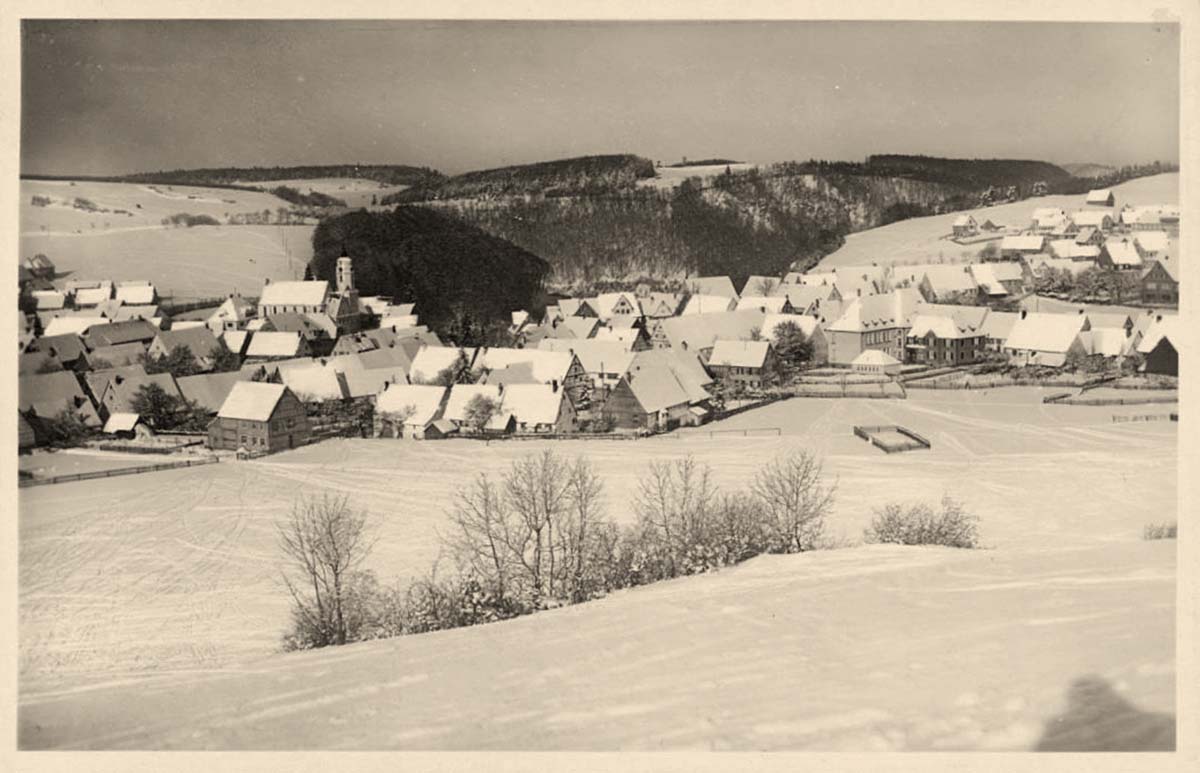 Panorama von Me�stetten im Winter, um 1930