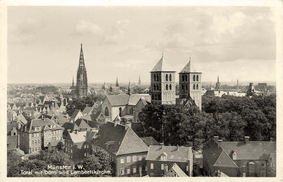 Münster. Blick auf Dom und Lambertikirche, 1930