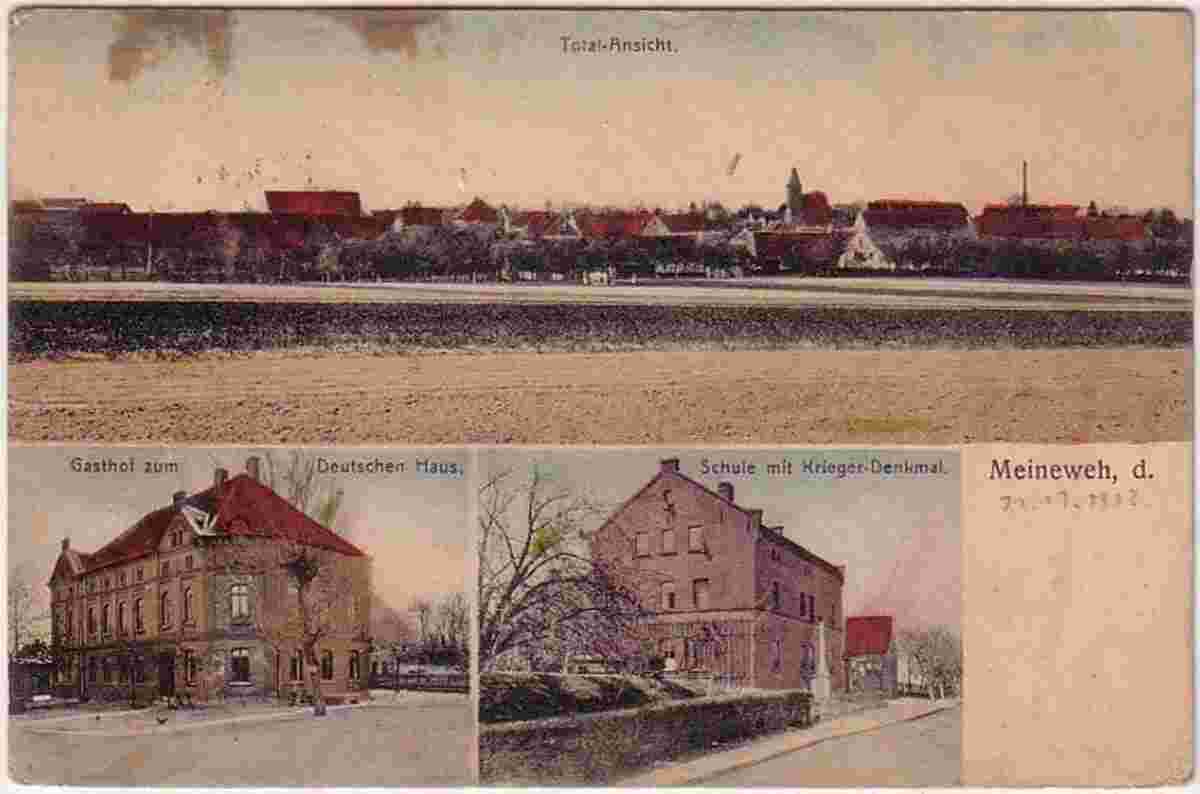 Meineweh. Gasthof zum deutschen Haus, Schule mit Kriegerdenkmal, 1912