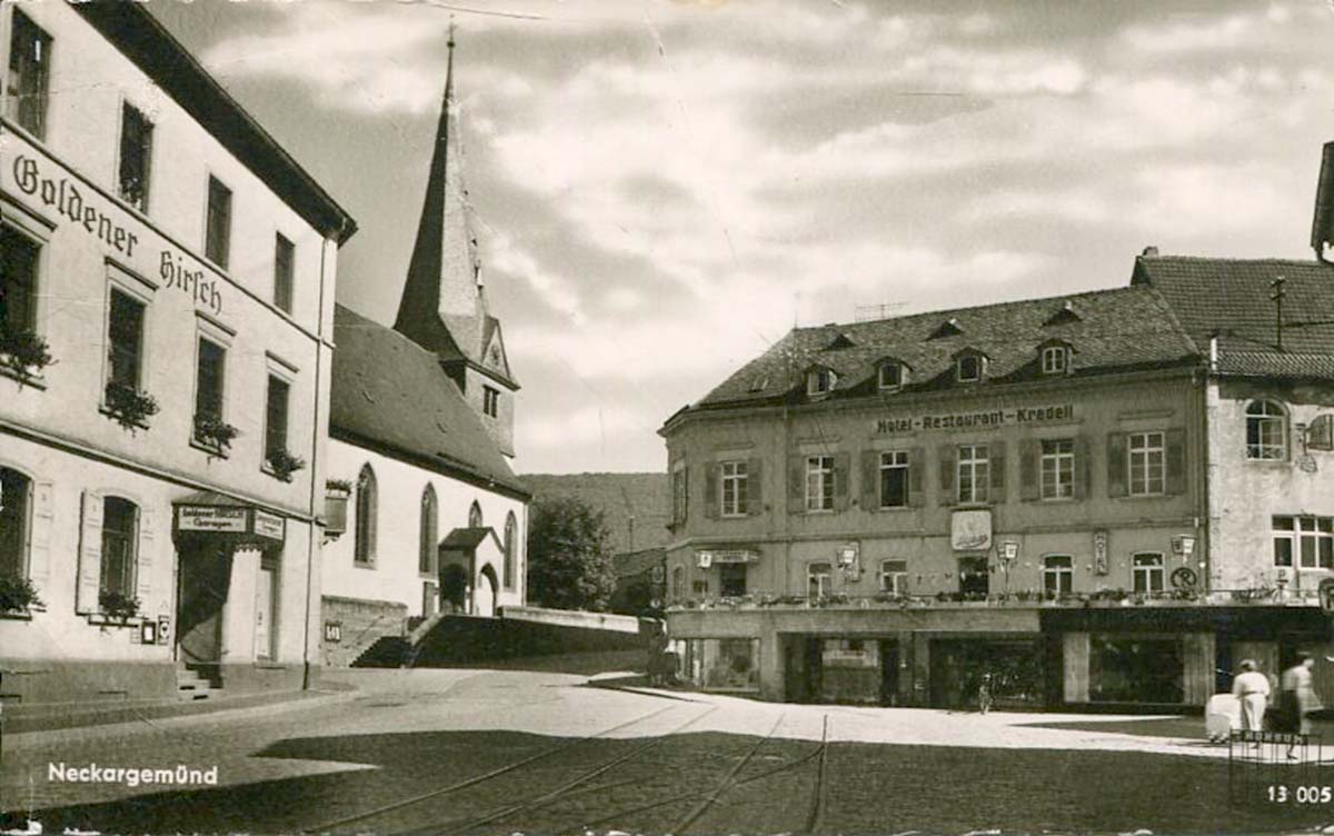 Neckargemünd. Hotel 'Goldener Hirsch' und Hotel-Restaurant 'Kredell', 1957