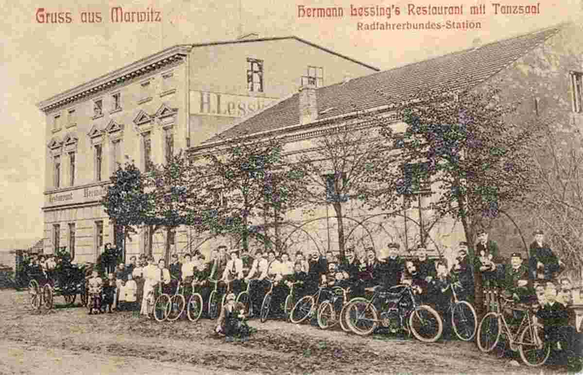 Oberkrämer. Marwitz - Restaurant mit Tanzsaal, Radfahrer-station, 1910