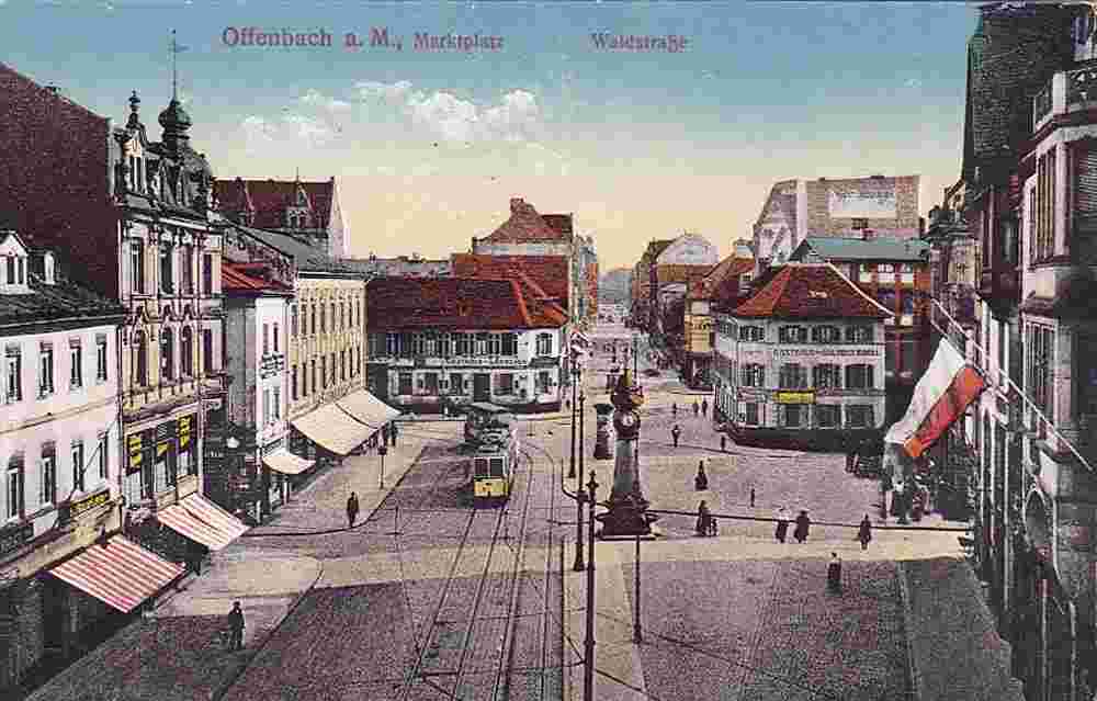 Offenbach am Main. Marktplatz mit Straßenbahn, Waldstraße