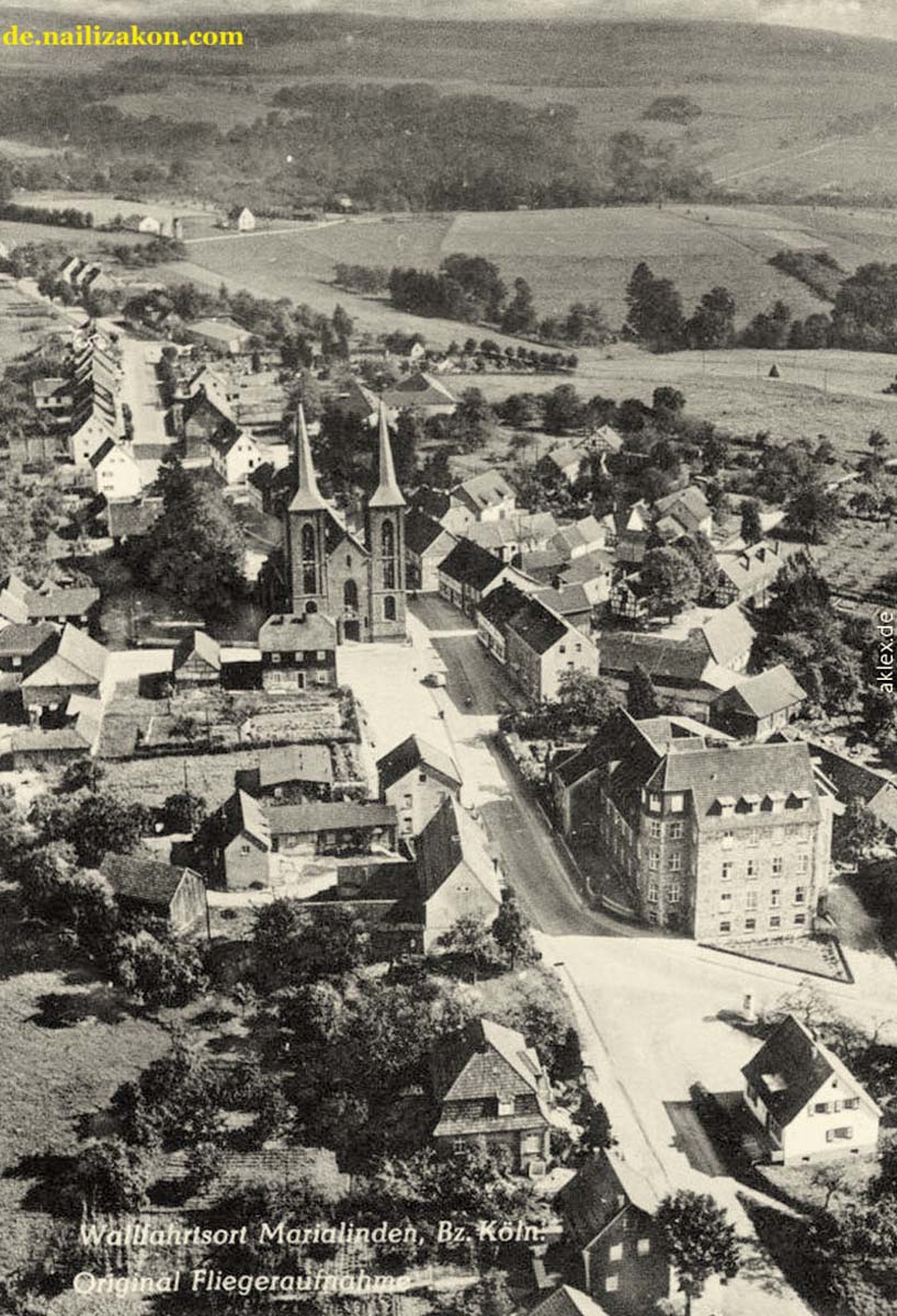 Overath. Marialinden - Panorama von Straße und Kathedrale, 1938