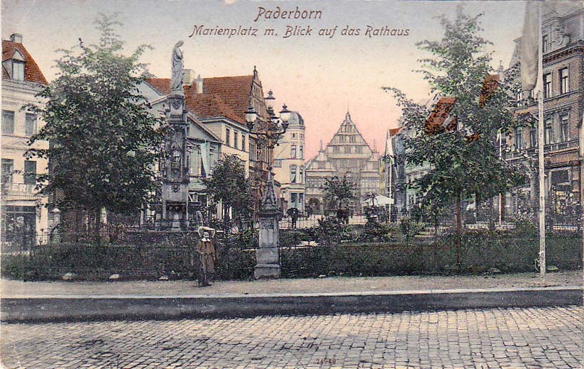 Paderborn. Marienplatz mit Blick auf das Rathaus, 1908