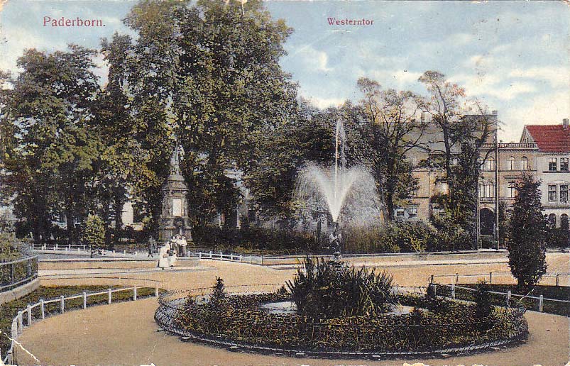 Paderborn. Westerntor, Kriegerdenkmal und Brunnen, 1917