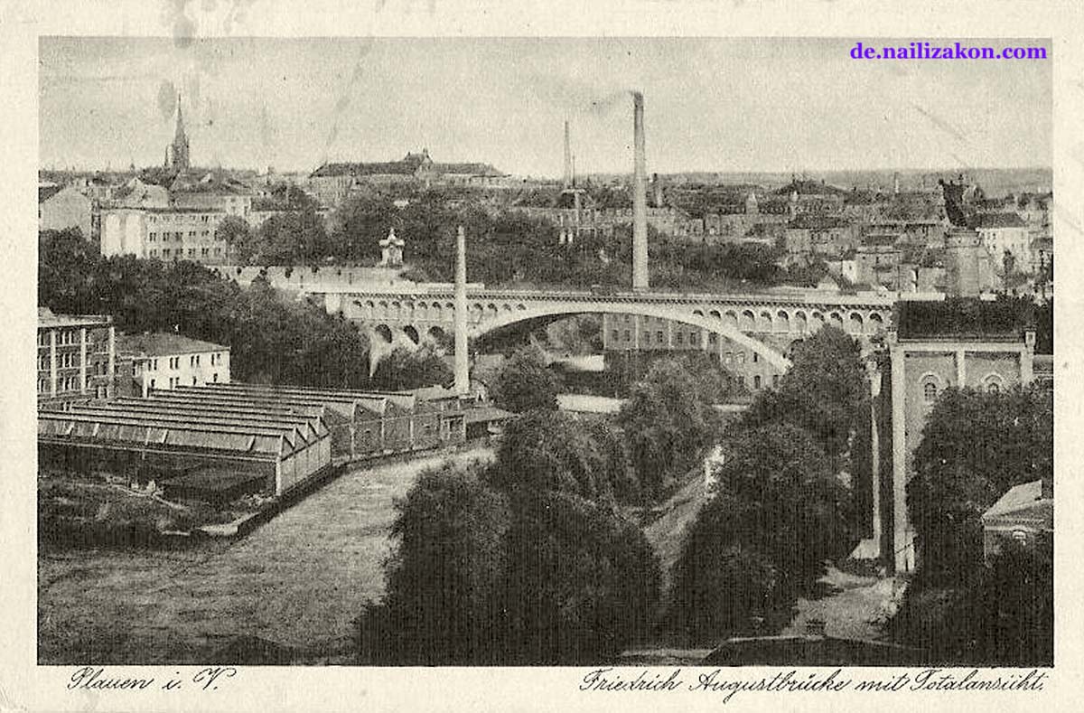 Plauen. Panorama der Stadt und Friedrich August-Brücke