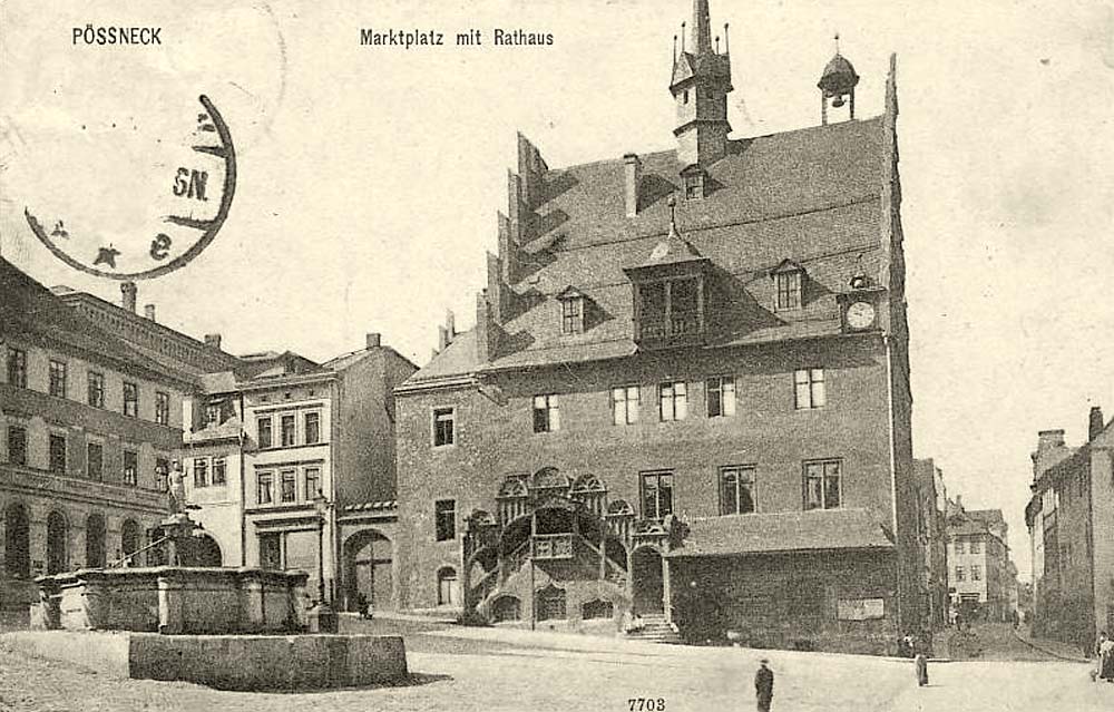 Pößneck. Marktplatz mit Rathaus, 1909