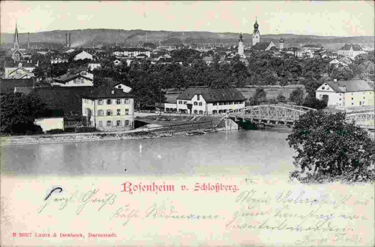 Rosenheim. Blick auf die Stadt und Brücke, 1901
