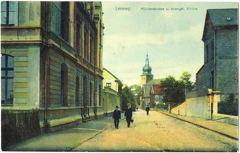 Remscheid. Lennep - Mühlenstraße und Evangelische Kirche, 1912