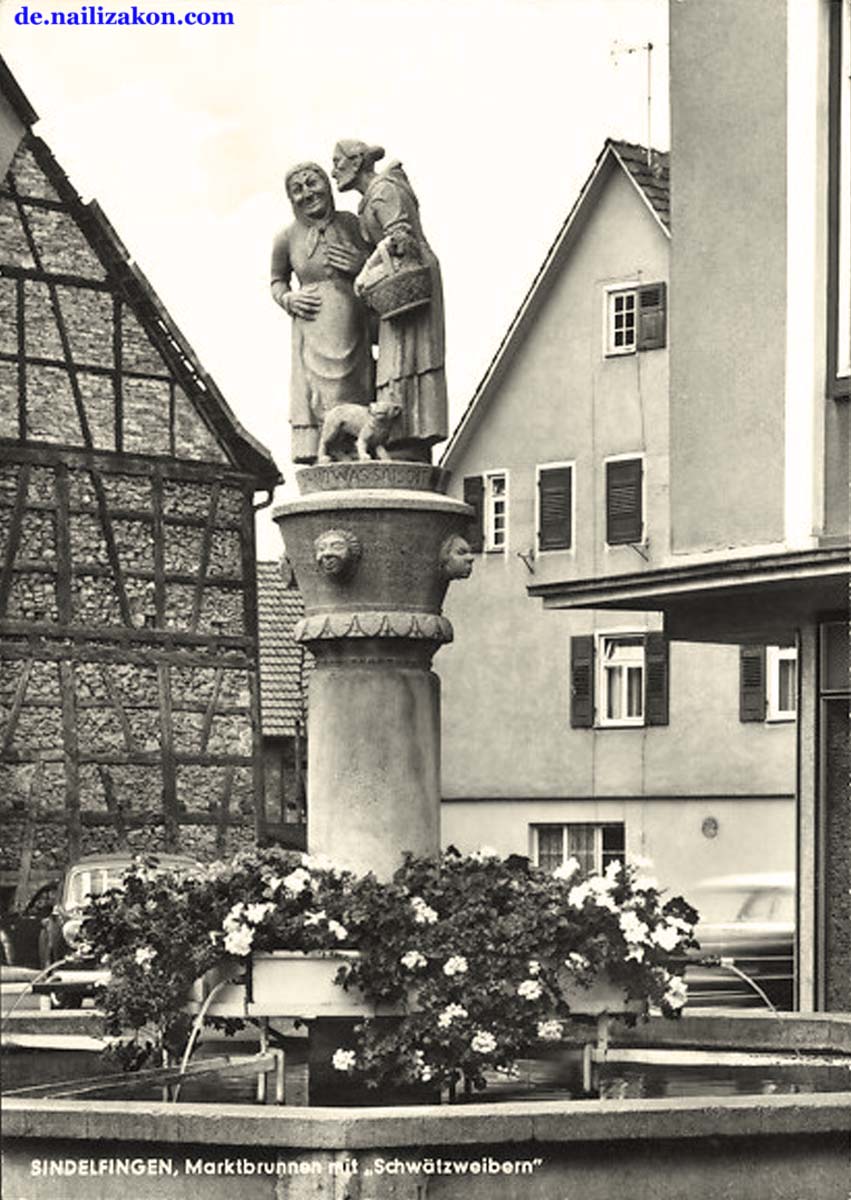 Sindelfingen. Marktbrunnen mit 'Schwätzweibern', 1967