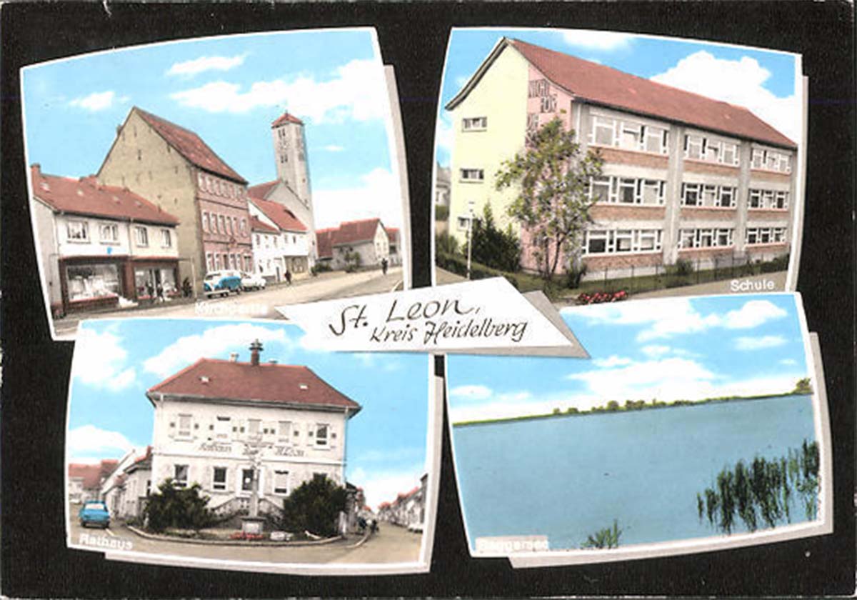 St. Leon-Rot. St Leon - Kirche, Schule, Rathaus, Baggersee