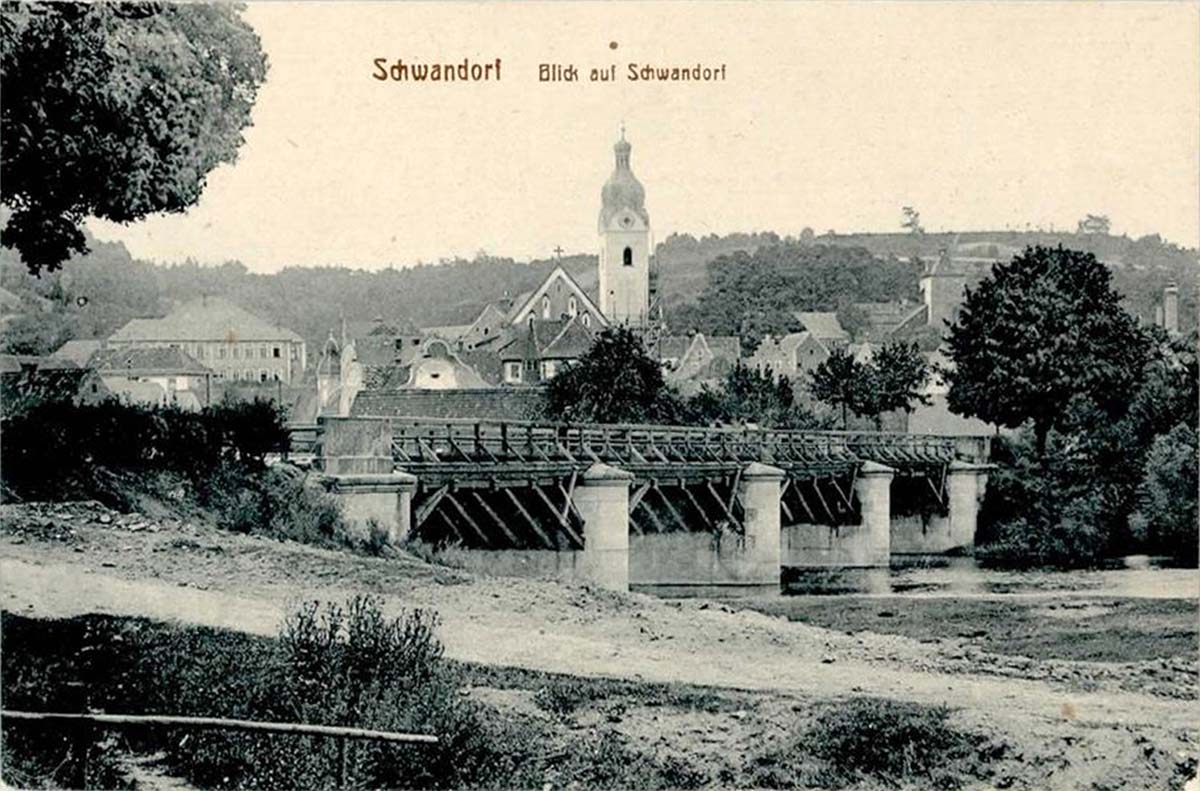 Schwandorf. Blick auf Brücke und Kirche, 1917