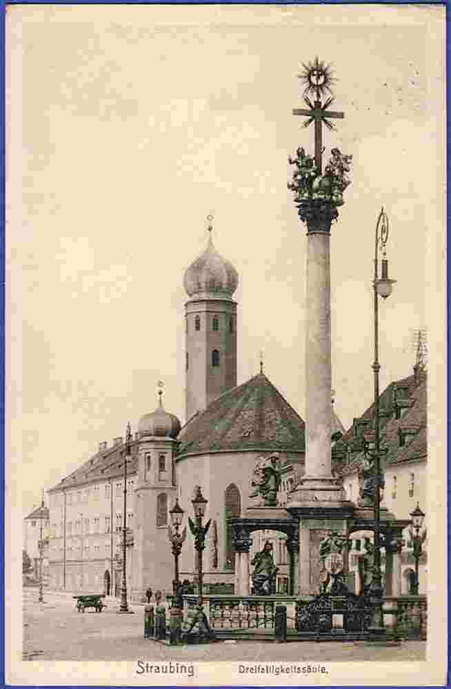 Straubing. Dreifaltigkeitssäule und Jesuitenkirche, 1912