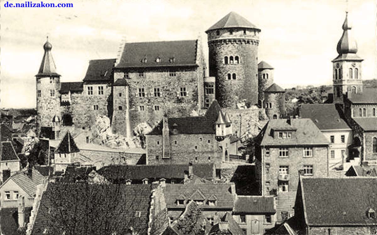 Stolberg (Rheinland). Panorama der Burg, 1962