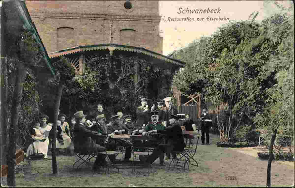 Schwanebeck. Restauration zur Eisenbahn, Gartenansicht, 1909