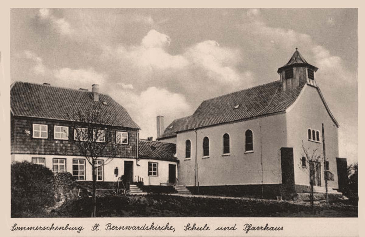 Sommersdorf. Sommerschenburg - St Bernward Kirche, Schule und  Pfarrhaus