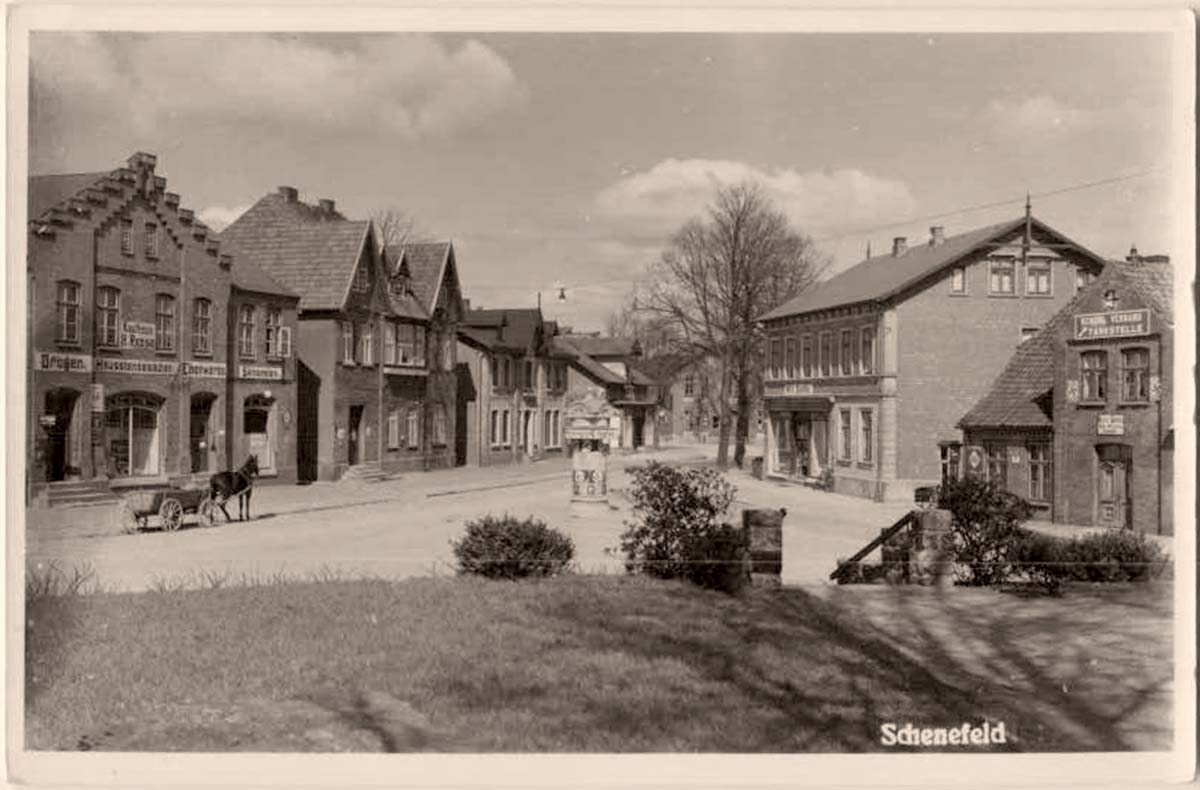 Schenefeld (Pinneberg). Tankstelle, Litfaßsäule, 1938