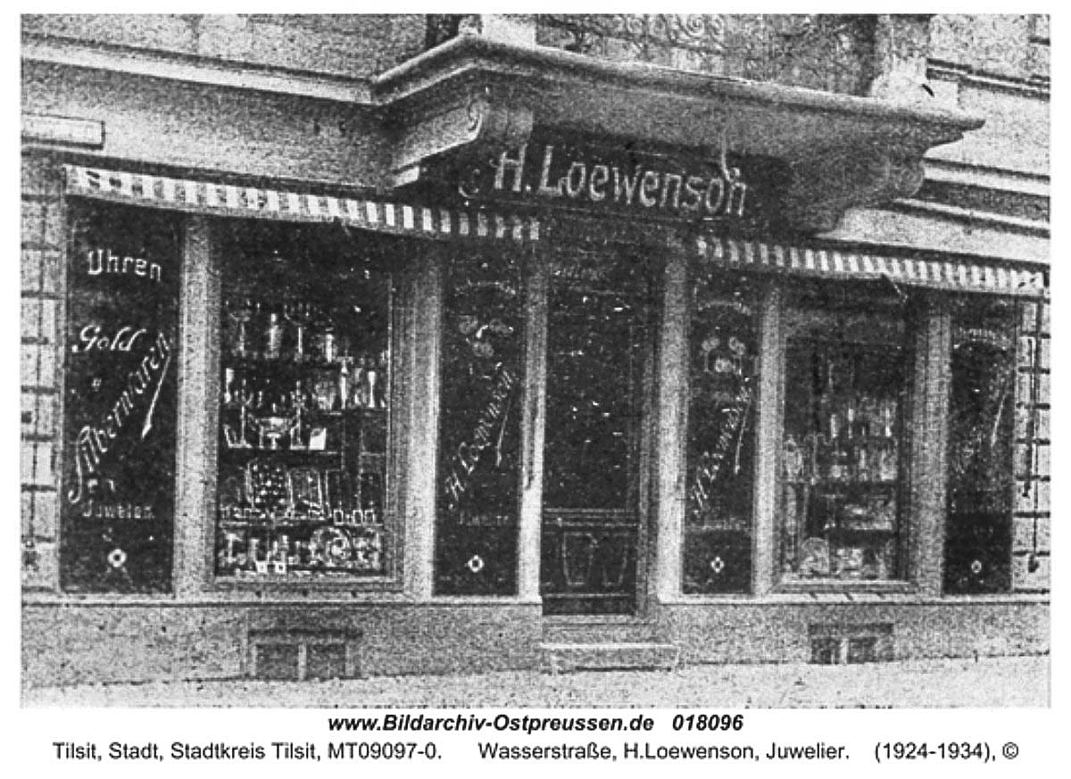 Tilsit (Sowetsk). Wasserstraße, H. Loewenson, Juwelier, 1924-1934
