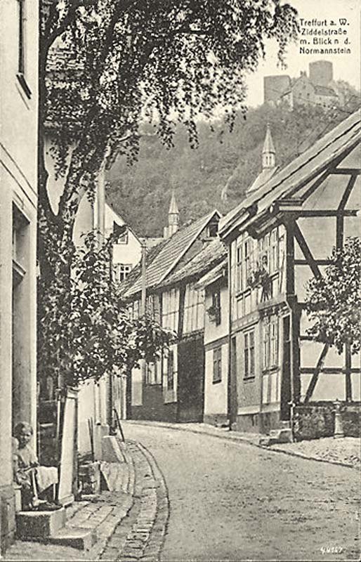 Treffurt. Ziddelstraße mit Blick nach dem Normannstein, 1923