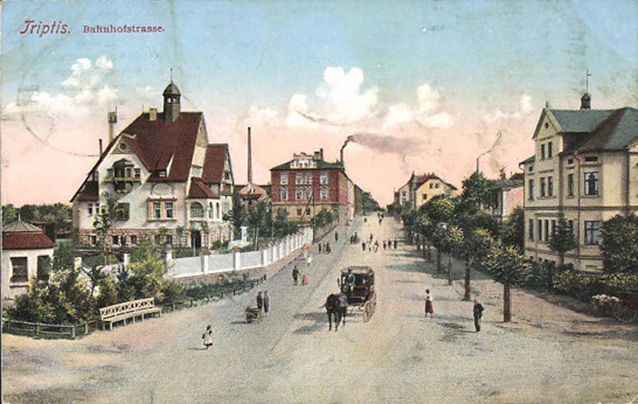 Triptis. Bahnhofstraße mit Pferdekutsche, 1911