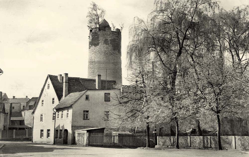 Triptis. Teichstraße mit alten Schloßturm, 1971