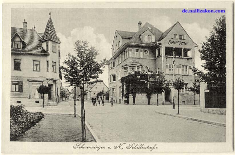 Villingen-Schwenningen. Schillerstraße und Hotel 'Veller', 1926