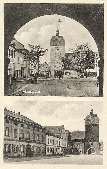 Vilseck. Panorama der Straße mit Vogelturm