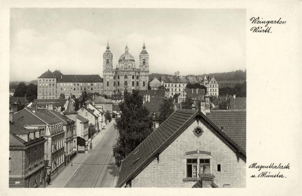 Weingarten (Lkr. Ravensburg). Panorama von Mergenthalerstraße und Münster