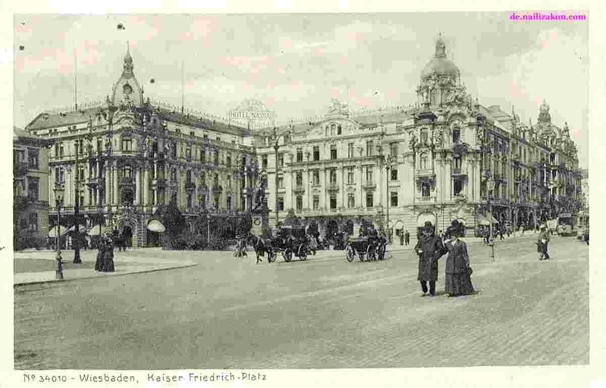 Wiesbaden. Kaiser-Friedrich-Denkmal, Hotel Nassau, 1916